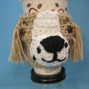 Buff & White Cocker Spaniel Dog Crochet  Handmade Cup Cozy Holder Gifts by Bren